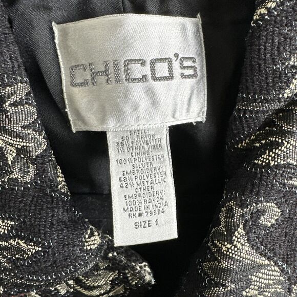 Women’s Chicos Embroidered Beaded Black Gold Red Blazer Jacket Career Size 1 - Picture 4 of 14